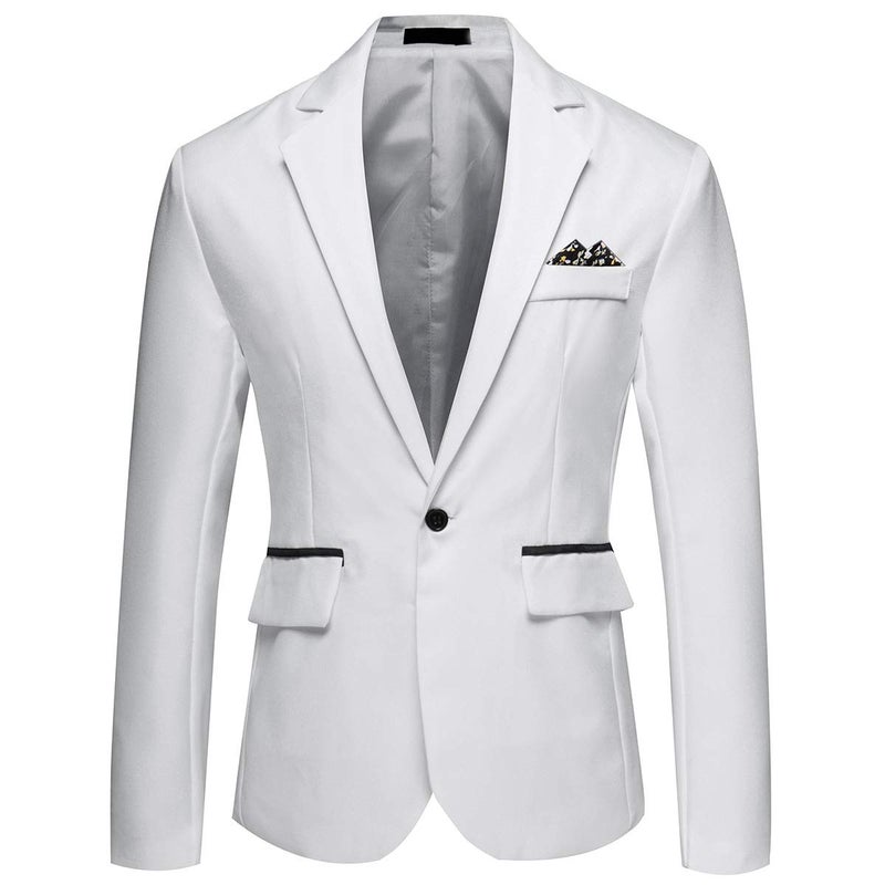YFFUSHI Men's Casual Jacket Slim Fit Suits One Button Notched Lapel Business Daily Lightweight Blazert White - Image 1